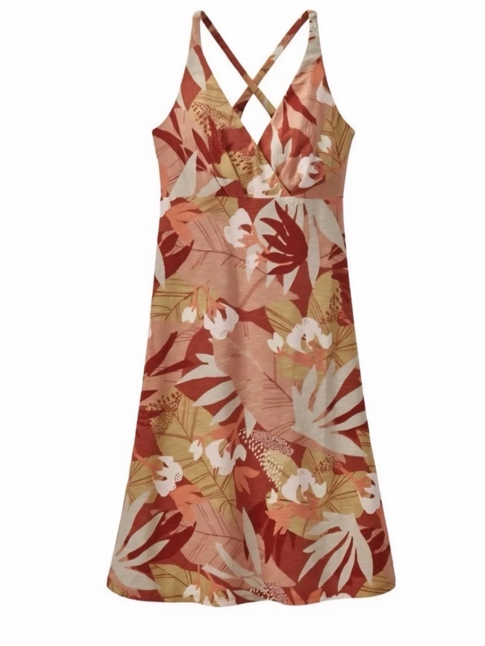 Patagonia organic cotton Tropical Floral Crossback Sundress in Rust Multi